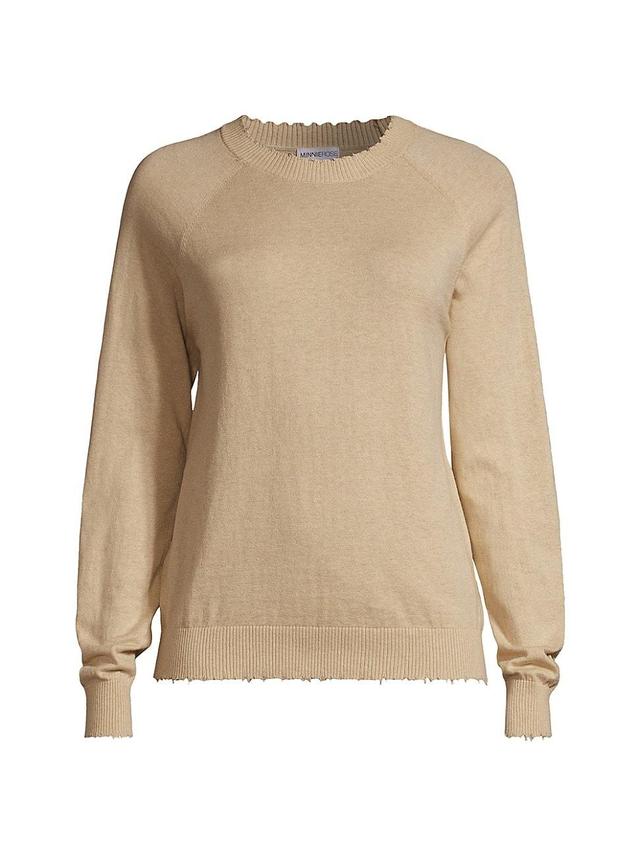 Womens Cotton-Cashmere Frayed Crewneck Top Product Image