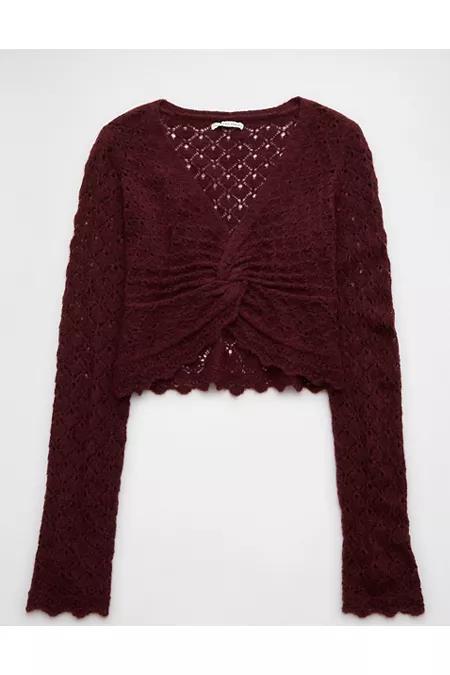 AE Pointelle Twist-Front Cropped Sweater Womens Product Image