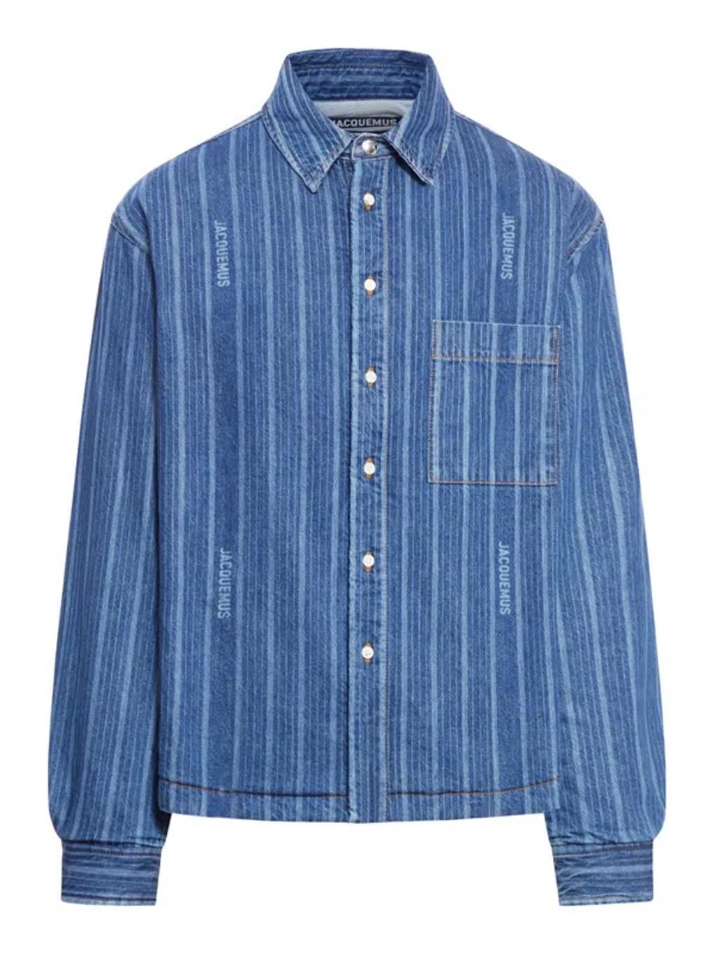 JACQUEMUS Logo Embroidered Denim Shirt In Blue Product Image