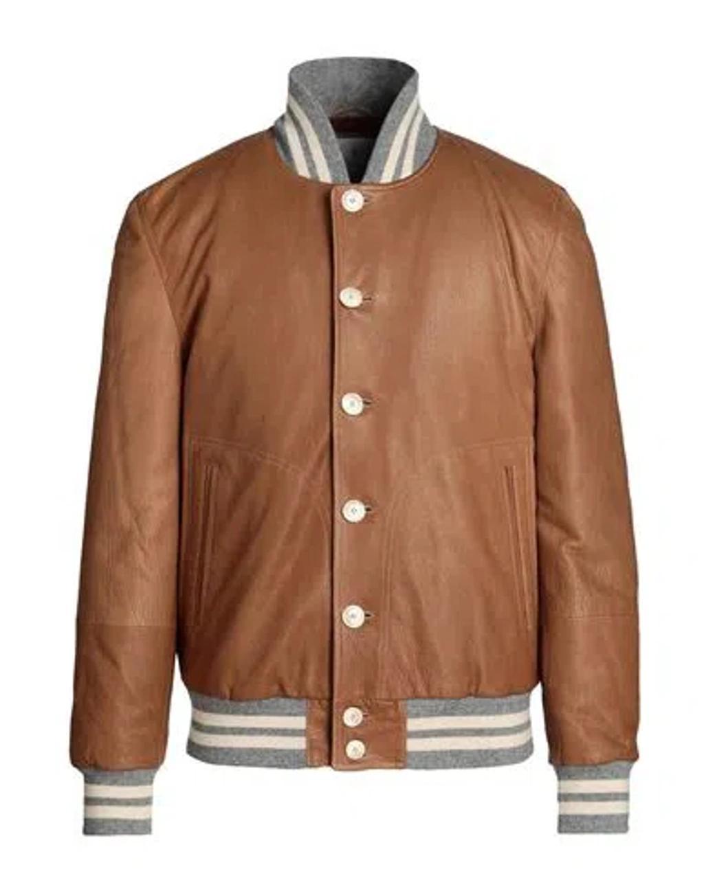 BRUNELLO CUCINELLI Man Jacket Camel Size Xxl Leather In Beige Product Image