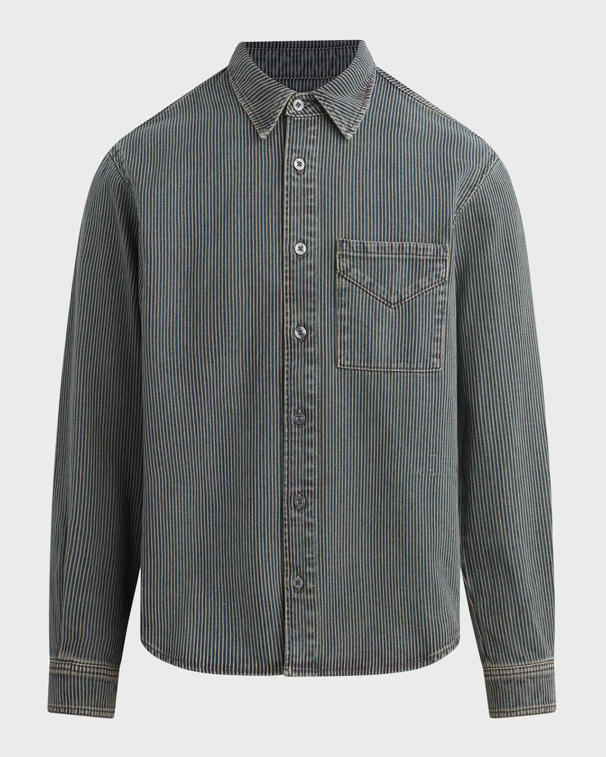 Mens Striped Denim Button-Down Shirt Product Image