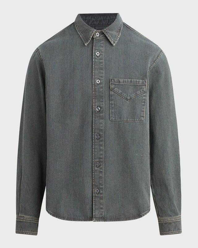 Men's Striped Denim Button-Down Shirt Product Image