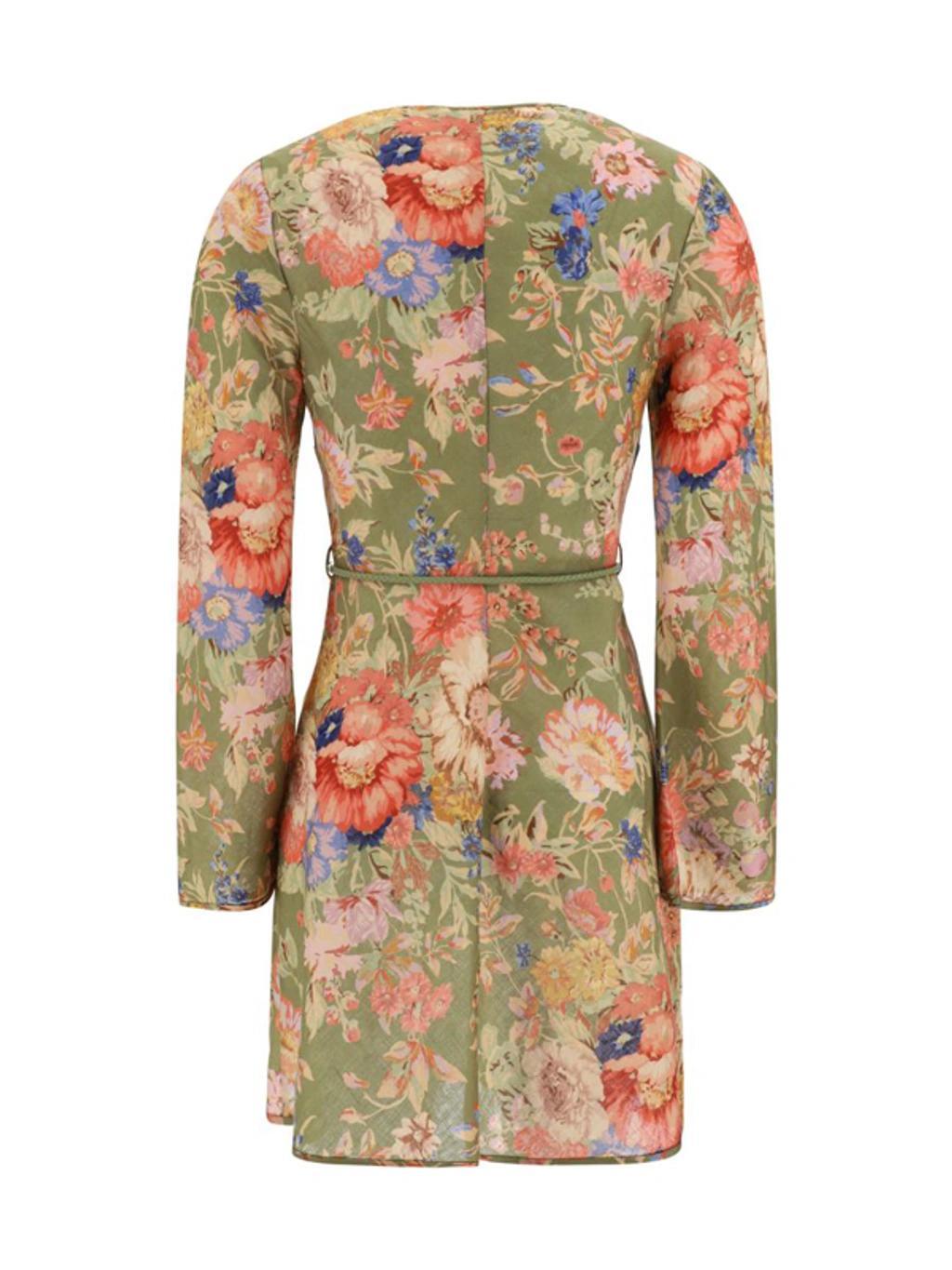 August Belted Floral-print Linen Mini Dress In Sage Floral Product Image