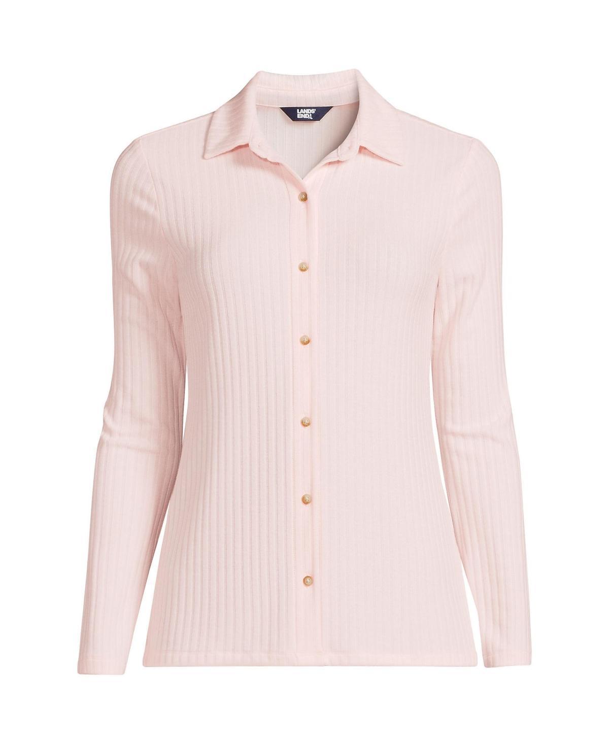 Womens Lands End Long-Sleeve Ribbed Button-Front Polo Top Product Image