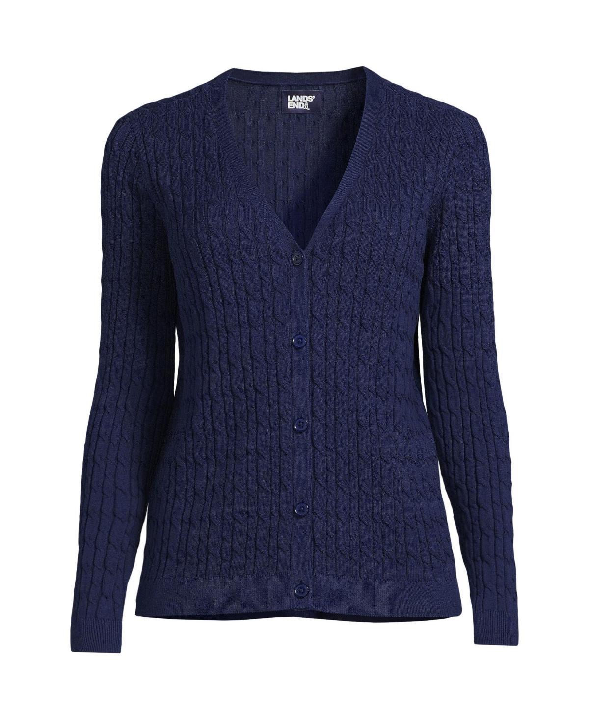 Womens Lands End Fine Gauge Cable Cardigan Sweater Product Image