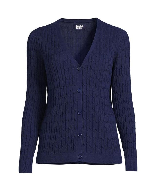 Lands End Womens Fine Gauge Cable Cardigan Sweater Product Image