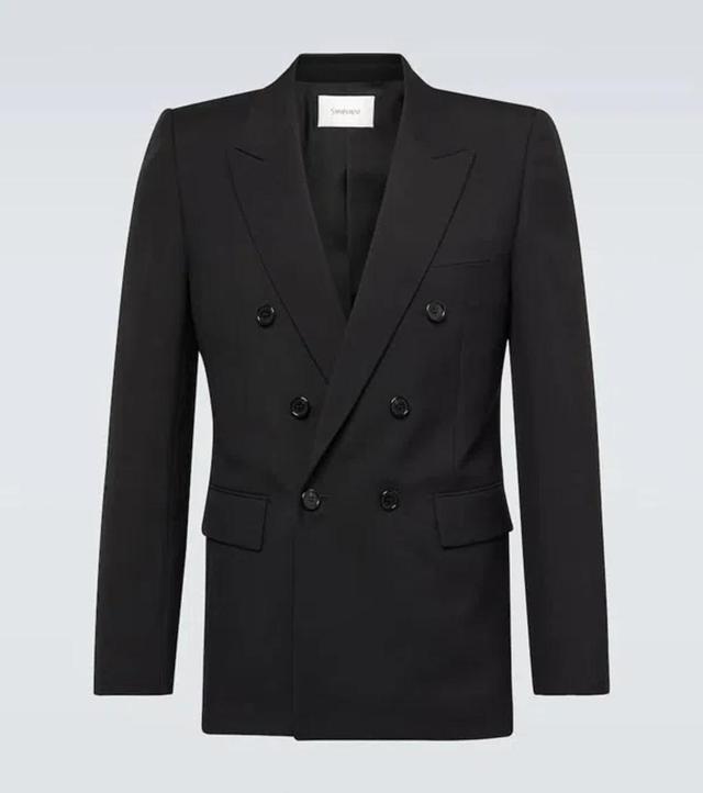 Double-breasted Wool Blazer In Black Product Image