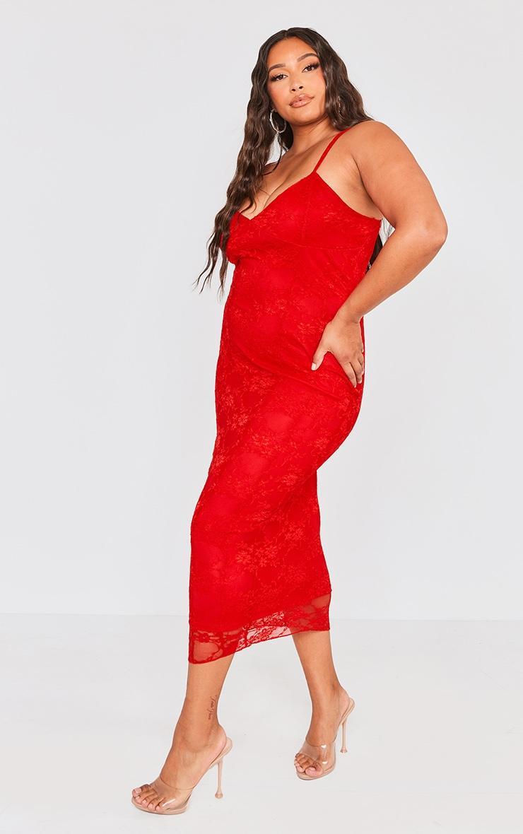 Plus Red Lace Strappy Midi Dress Product Image