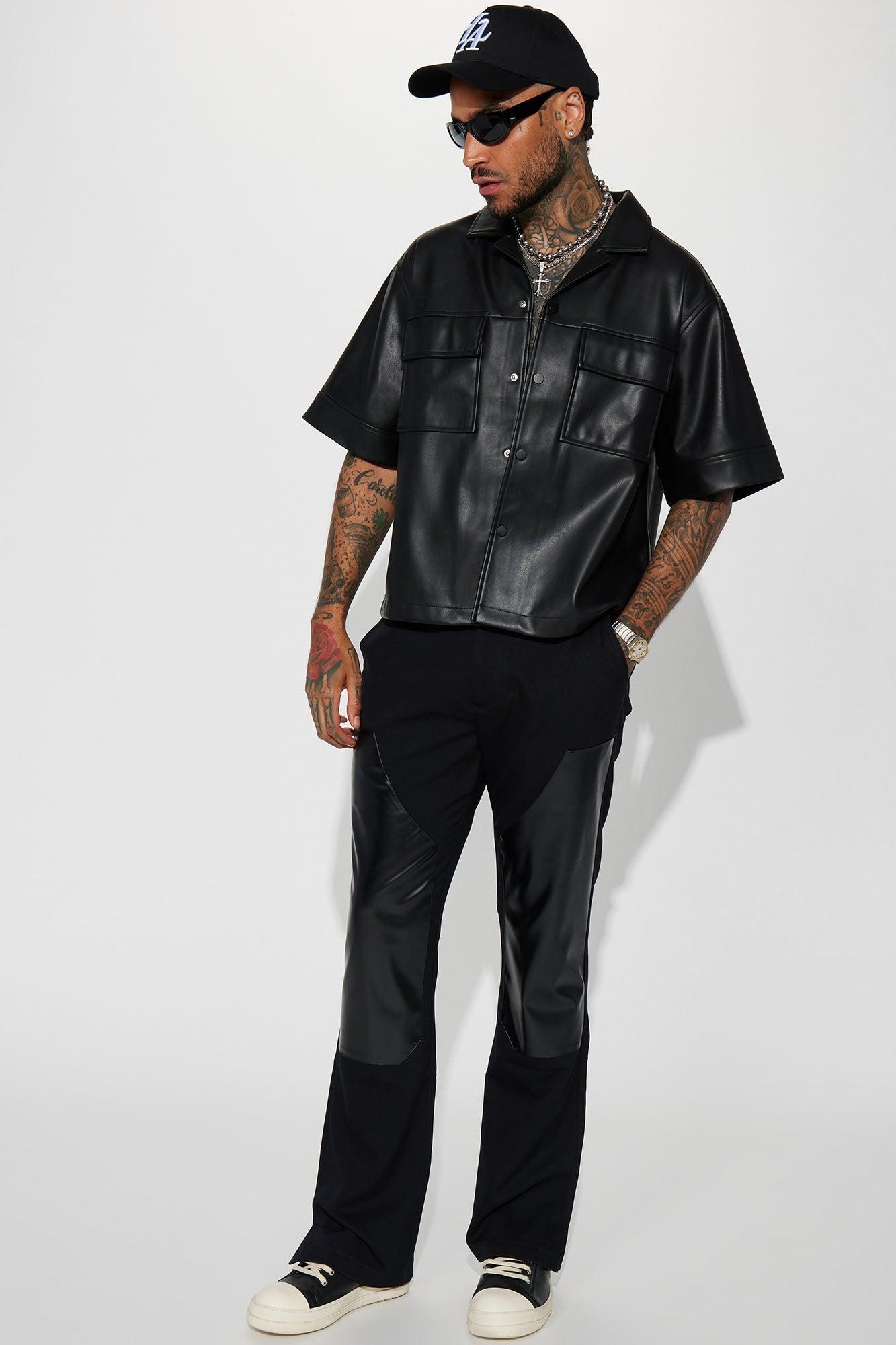 High Stepper Faux Leather Button Up Shirt - Black Product Image