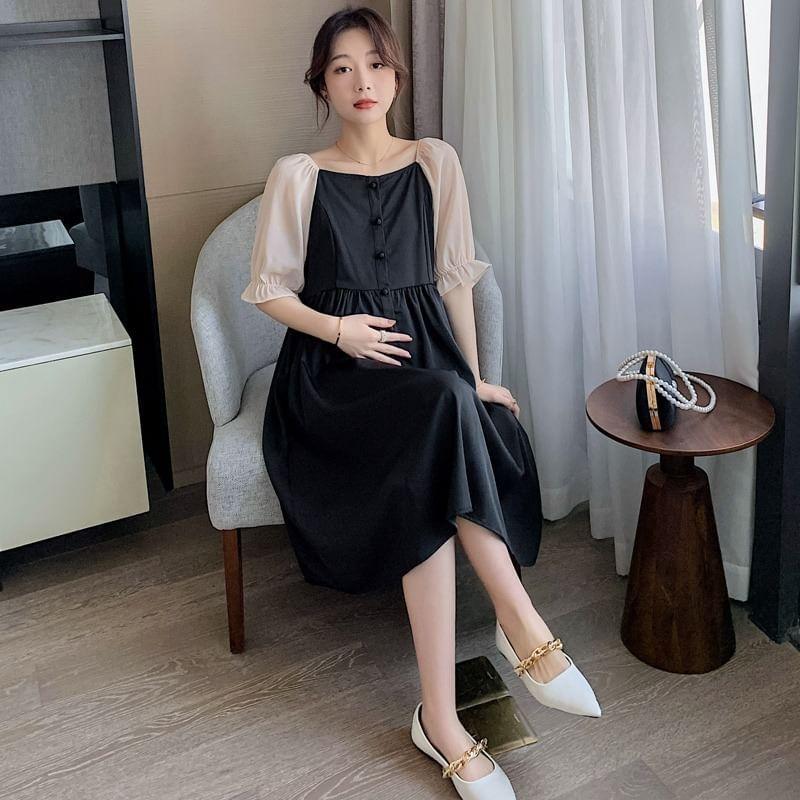 Maternity Short-Sleeve Square Neck Raglan A-Line Dress Product Image