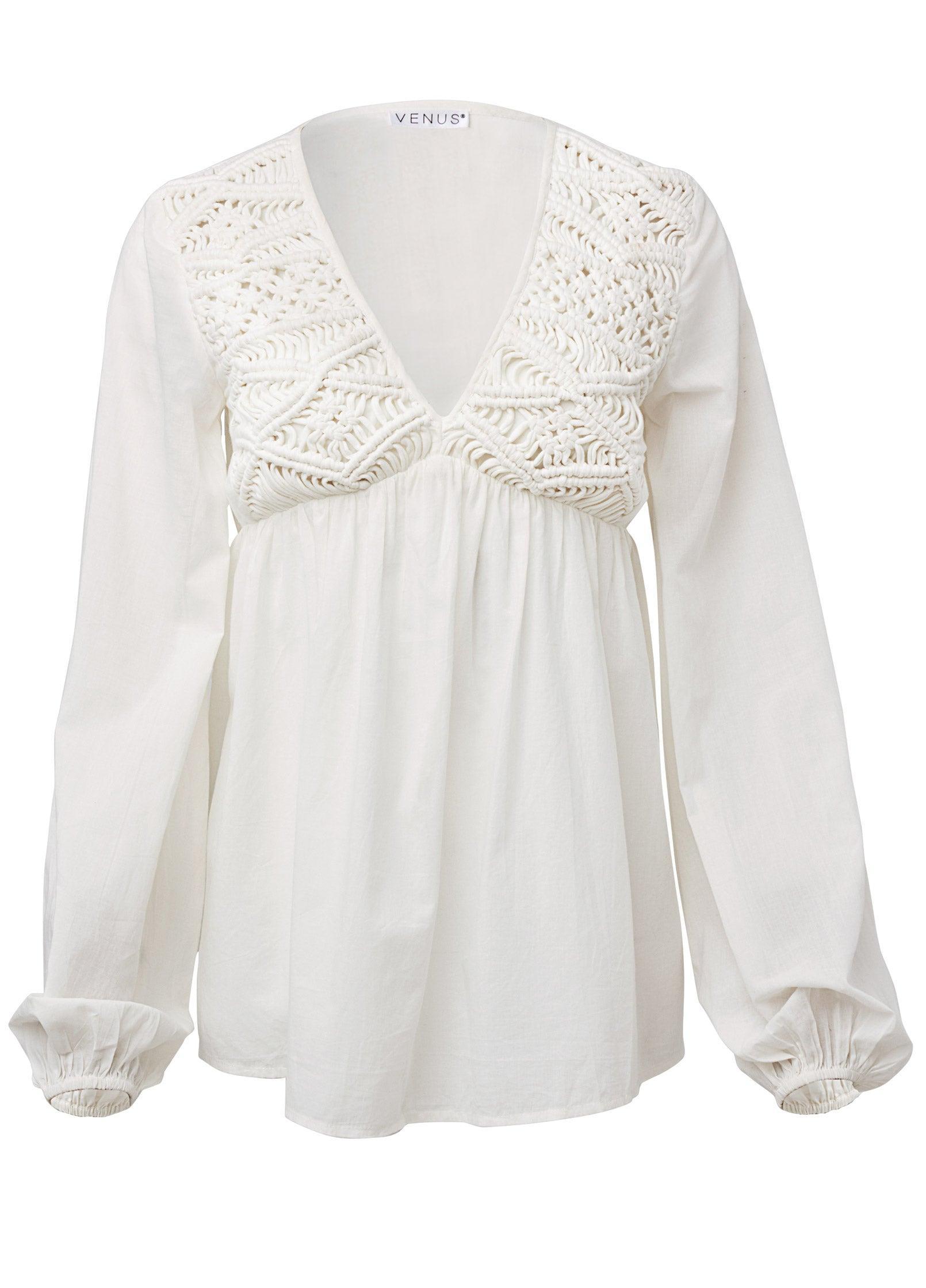 Macrame Babydoll V-Neck Top - Off White product image