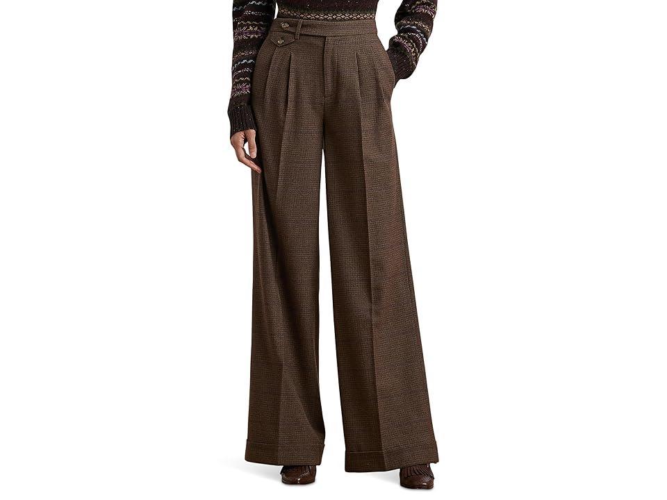 Lauren Ralph Lauren Checked Pleated Wool Wide-Leg Pants Tan/Purple Multi) Women's Casual Pants Product Image