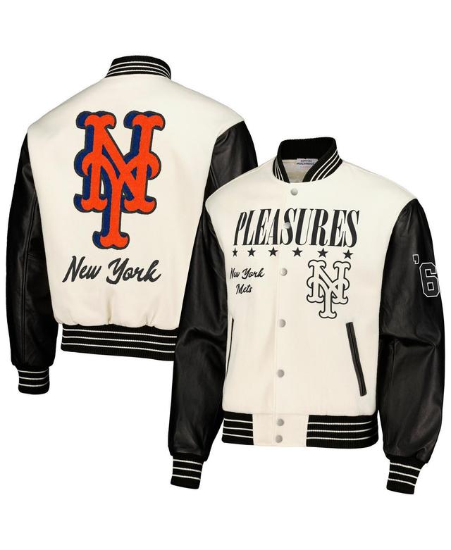 Mens Pleasures White New York Mets Full-Snap Varsity Jacket Product Image