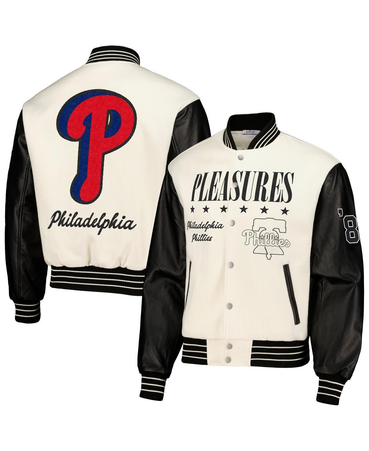 Mens Pleasures White Philadelphia Phillies Full-Snap Varsity Jacket Product Image