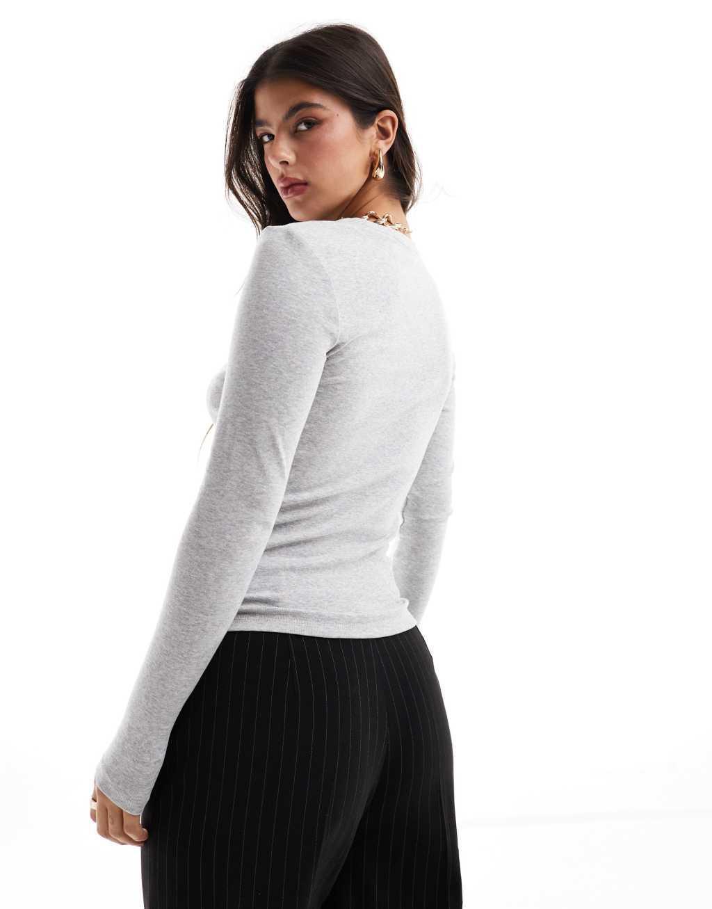 ONLY long sleeve top in light gray melange Product Image