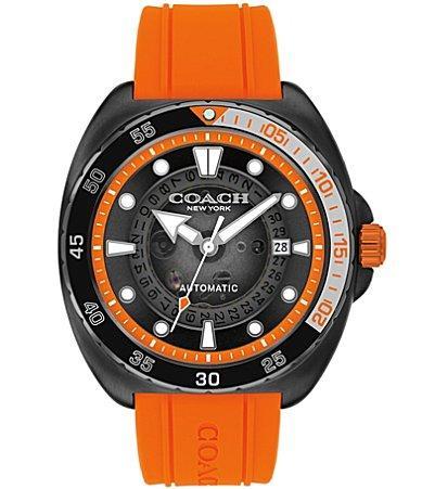 COACH Mens Charter Automatic Orange Silicone Strap Watch Product Image