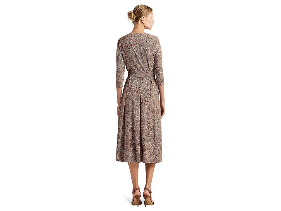 LAUREN Ralph Lauren Paisley Surplice Stretch Jersey Dress Cream/Pink) Women's Dress Product Image