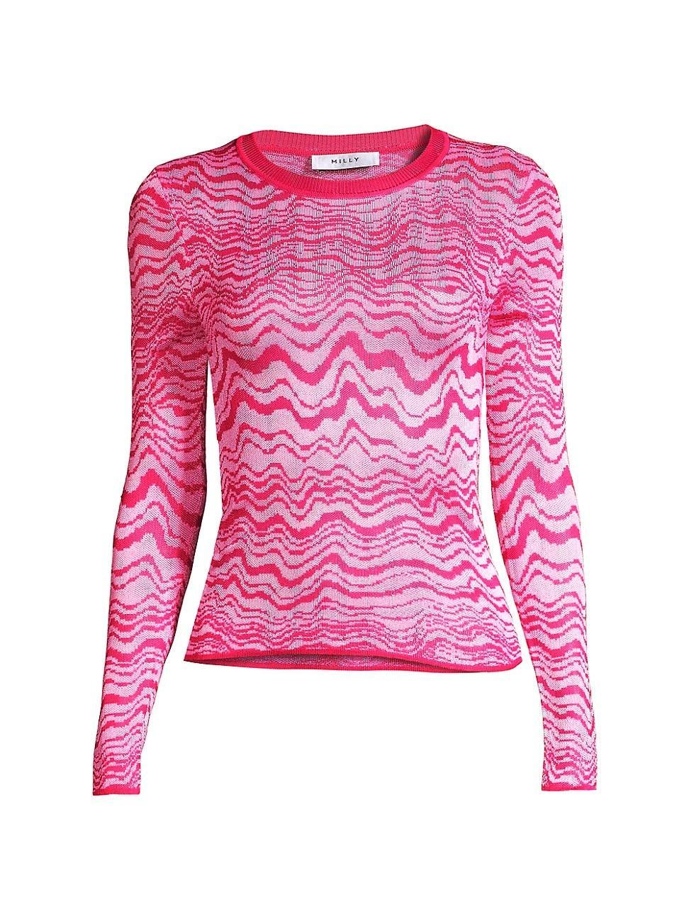 Womens Wavy Jacquard Crewneck Sweater Product Image