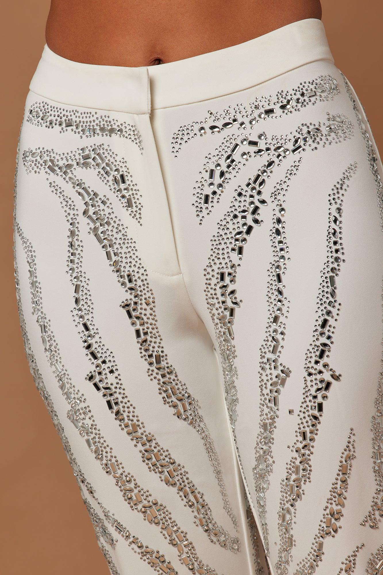 Amira Embellished Pant - Off White Product Image