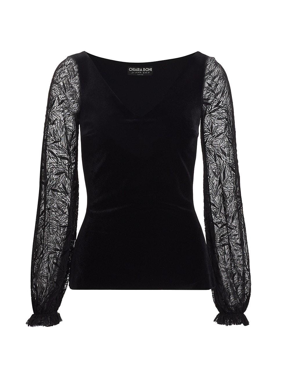 Womens Loghteka Lace-Trim Velvet Top Product Image