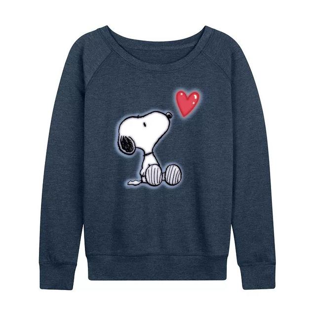 Womens Peanuts Snoopy Heart Slouchy Graphic Sweatshirt, Girls Grey Indigo Blue Product Image