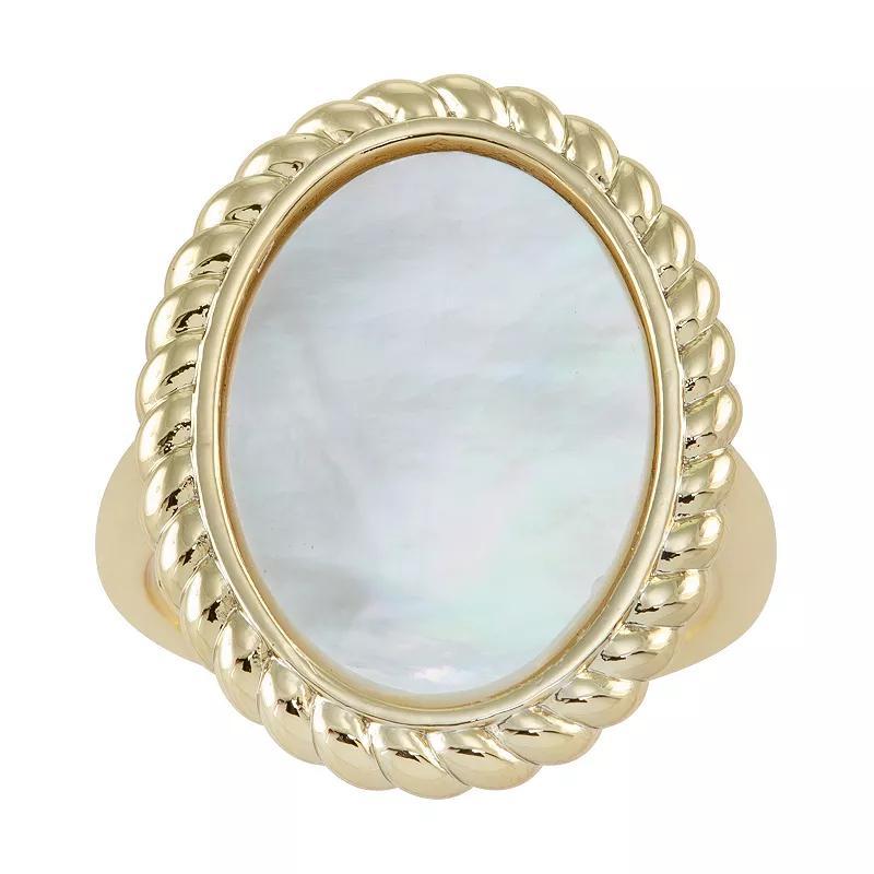 City Luxe Gold Tone Mother-of-Pearl Oval Frame Ring, Womens White Product Image