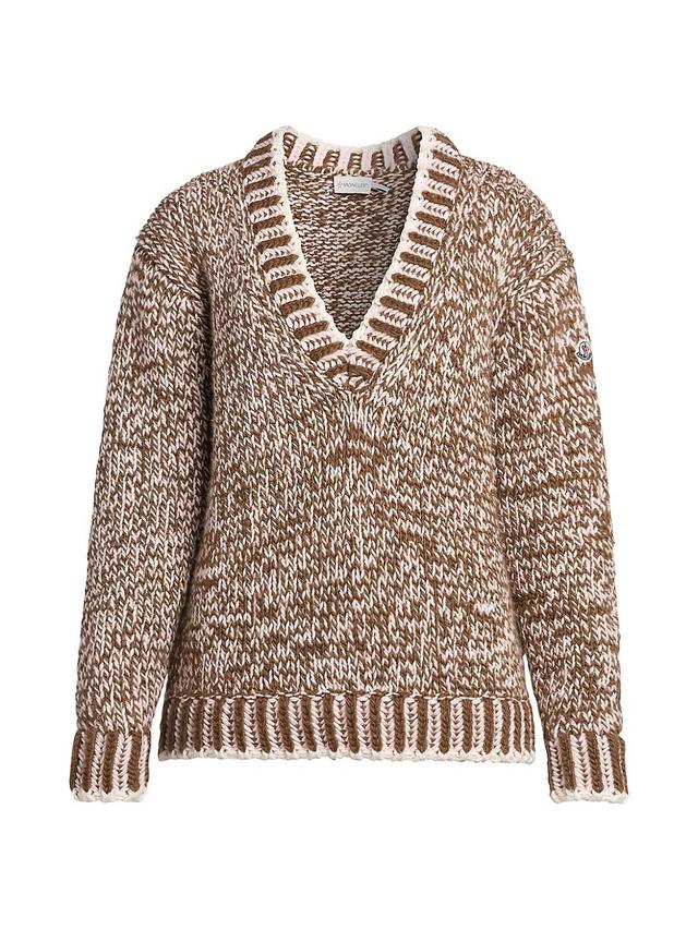 Womens V-Neck Cable Knit Sweater Product Image