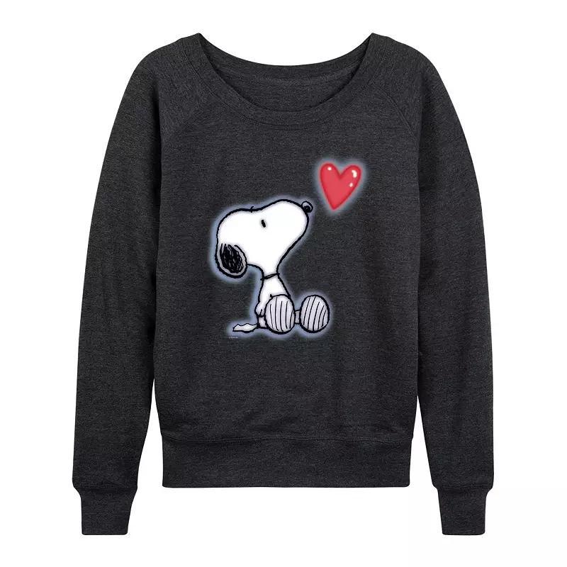 Womens Peanuts Snoopy Heart Slouchy Graphic Sweatshirt, Girls Grey Indigo Blue Product Image