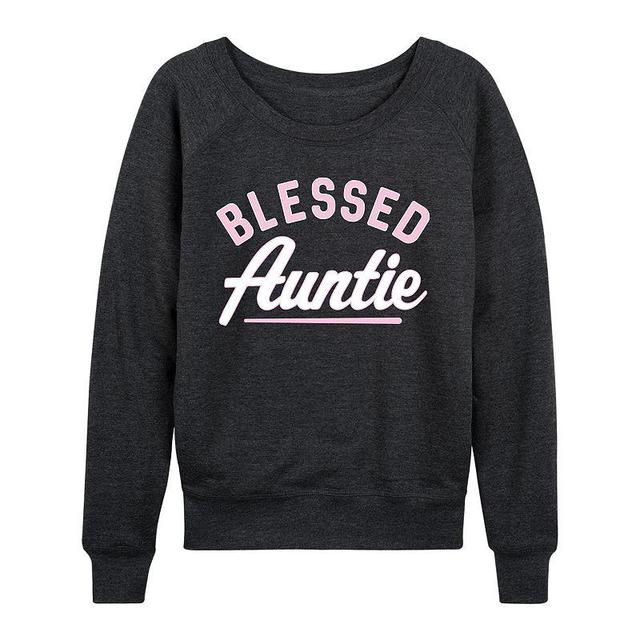 Womens Blessed Auntie Slouchy Graphic Sweatshirt, Girls Heather Grey Product Image