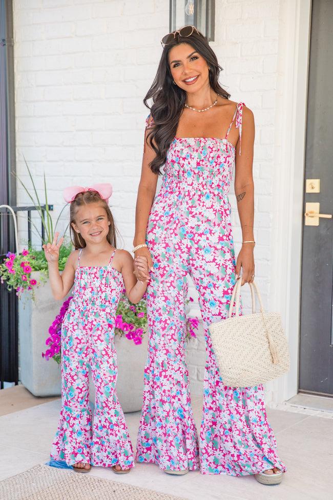 Kid's Aware of This Pink Floral Flare Leg Jumpsuit Product Image