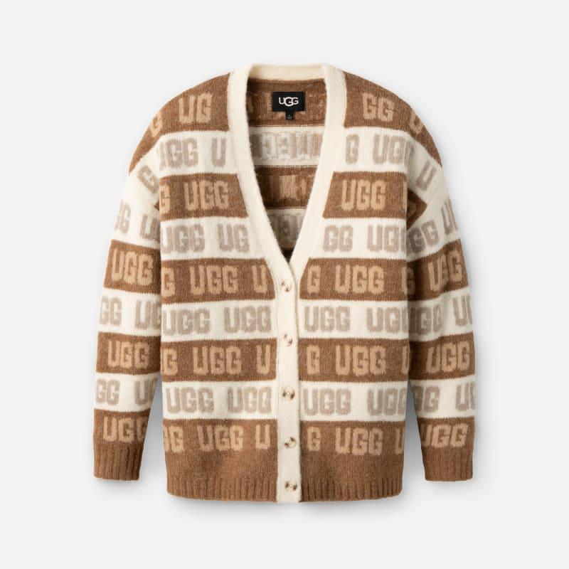 UGG Logo Wool Blend V-Neck Button Front Long Sleeve Cardigan Product Image