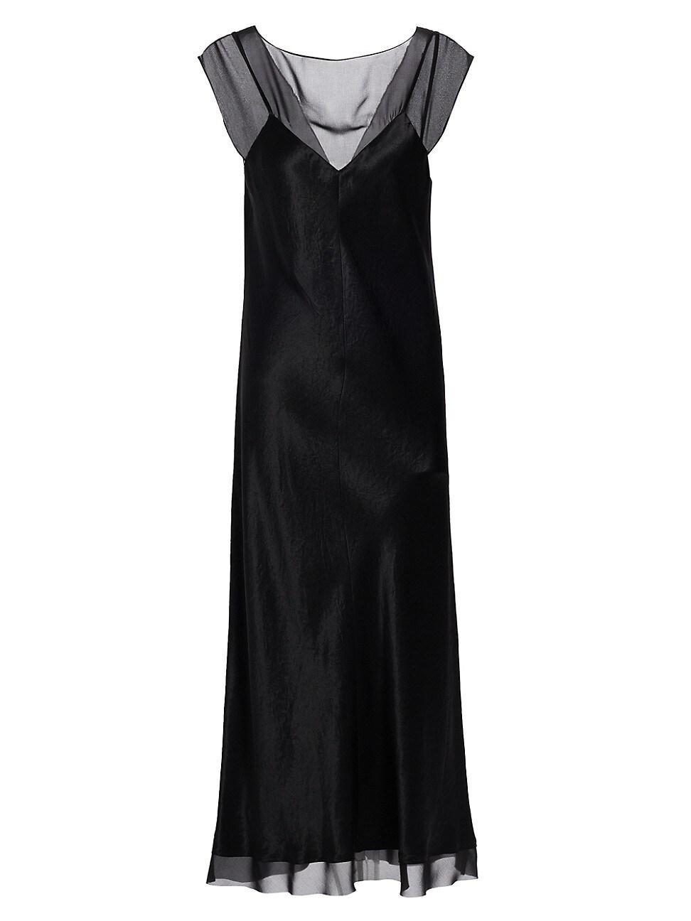 Womens Layered Chiffon & Satin Midi-Dress Product Image