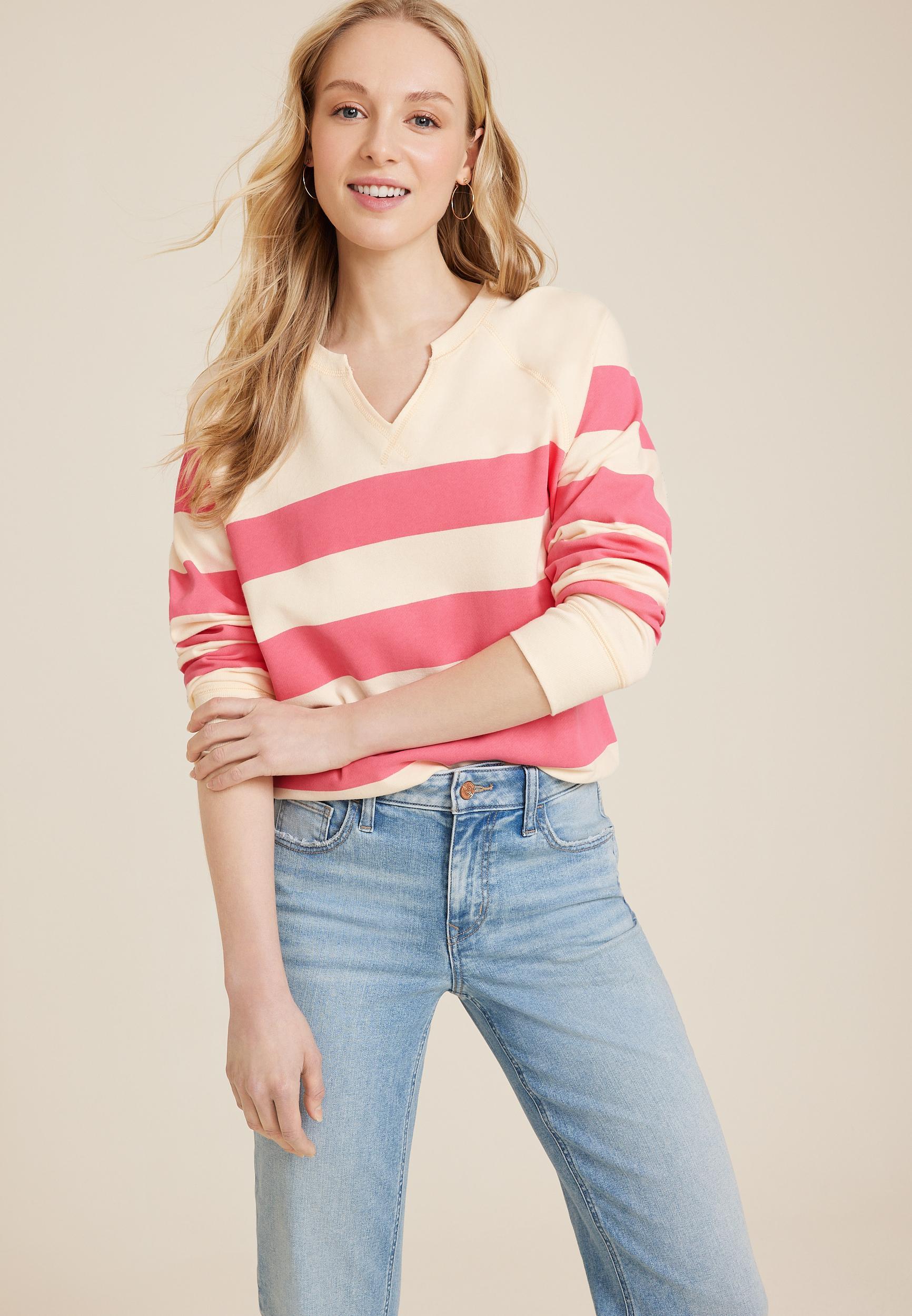 Striped Notch Neck Sweatshirt Product Image