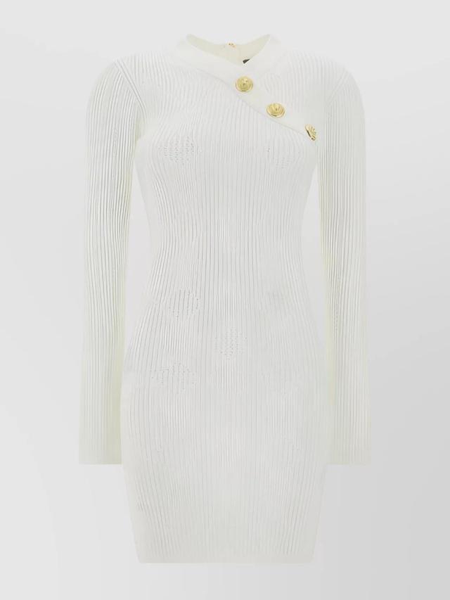 BALMAIN Knit Mini Dress With Lion Button Detail In White Product Image