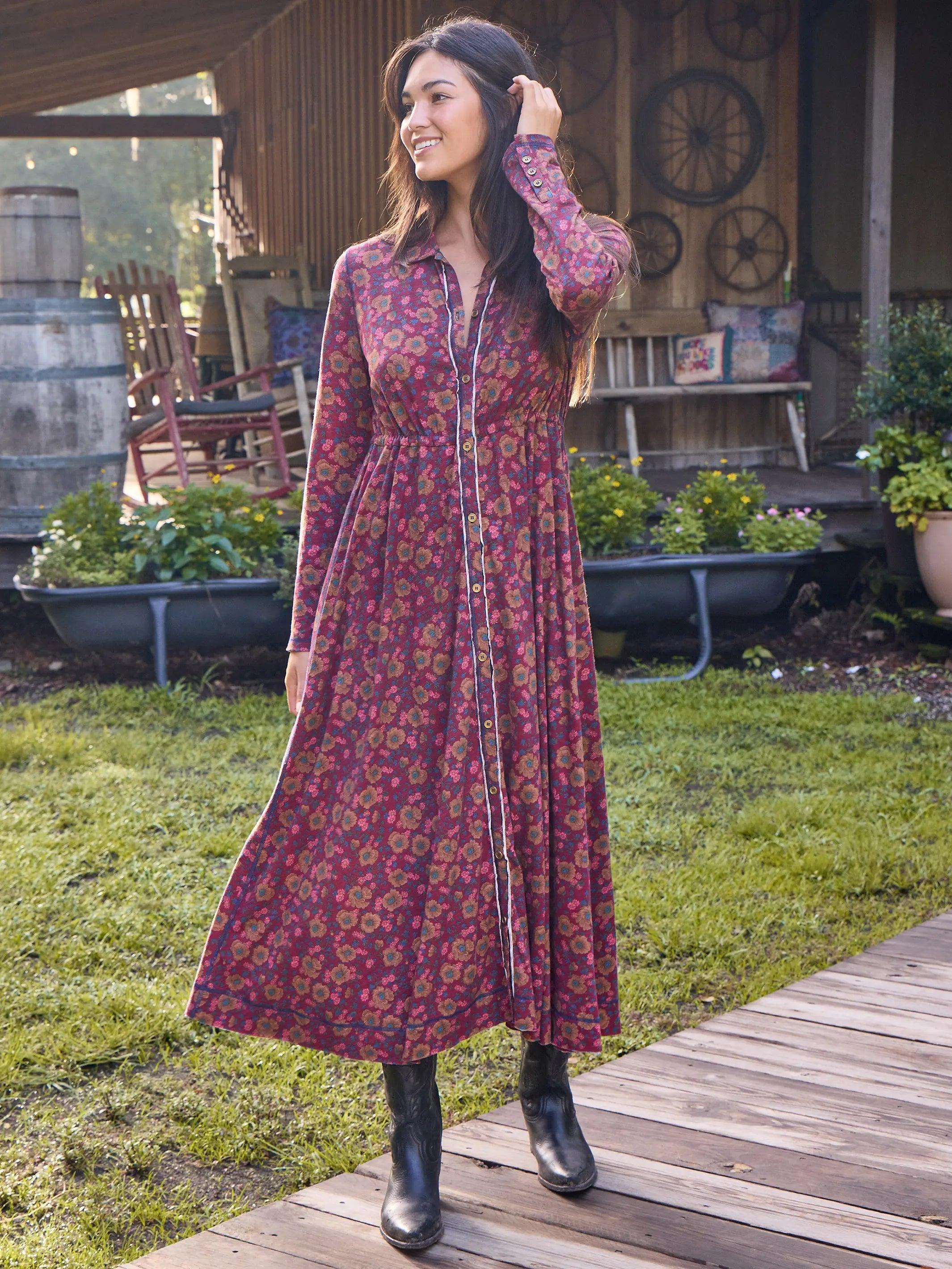 Christa Knit Cotton Maxi Dress - Cranberry Brown Floral Product Image