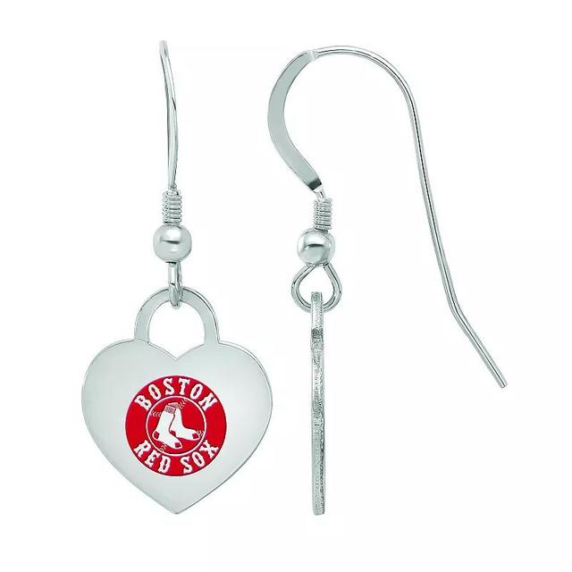 LogoArt Sterling Silver Boston Red Sox Heart Dangle Earrings, Womens Product Image