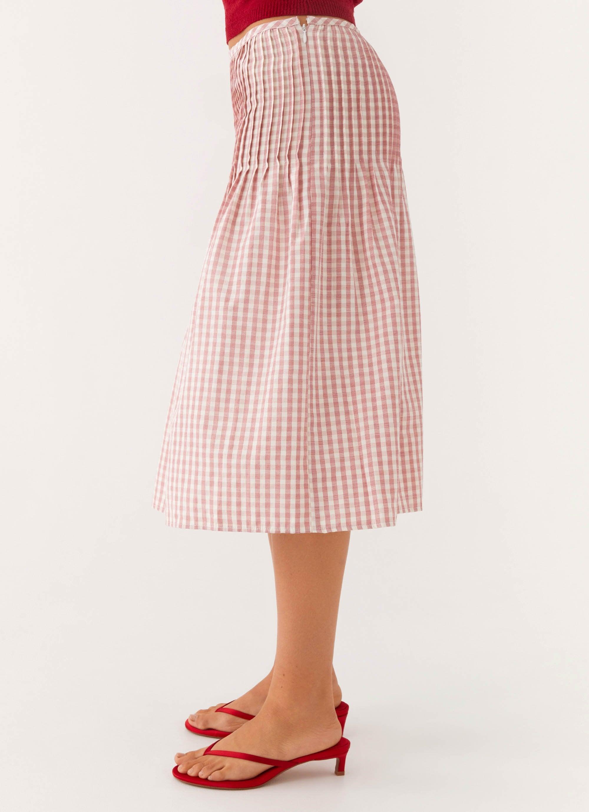 Dreamscape Midi Skirt - Maroon Gingham Product Image