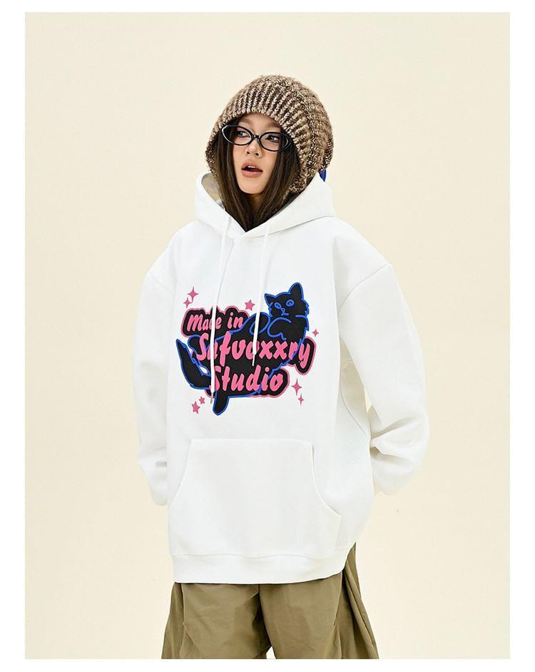 Drawstring Cat Ear Printed Oversized Hoodie Product Image