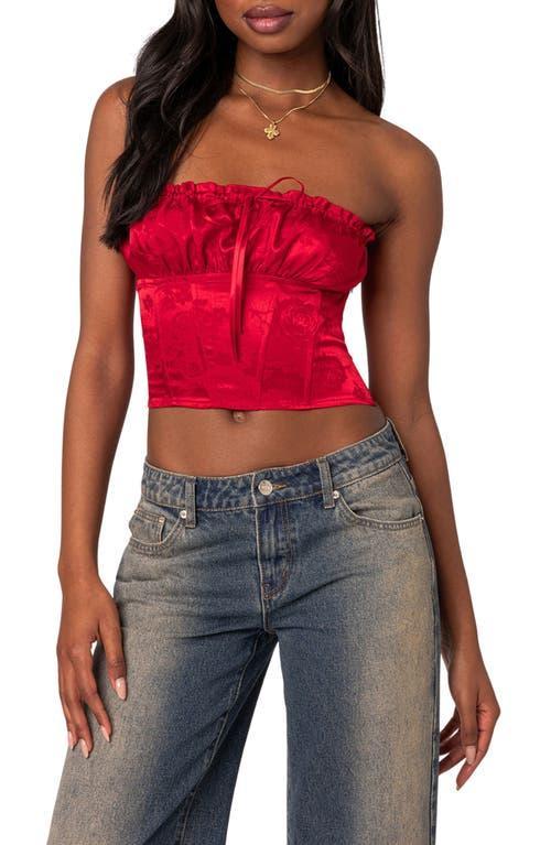 EDIKTED Elaine Strapless Jacquard Satin Corset Top Product Image