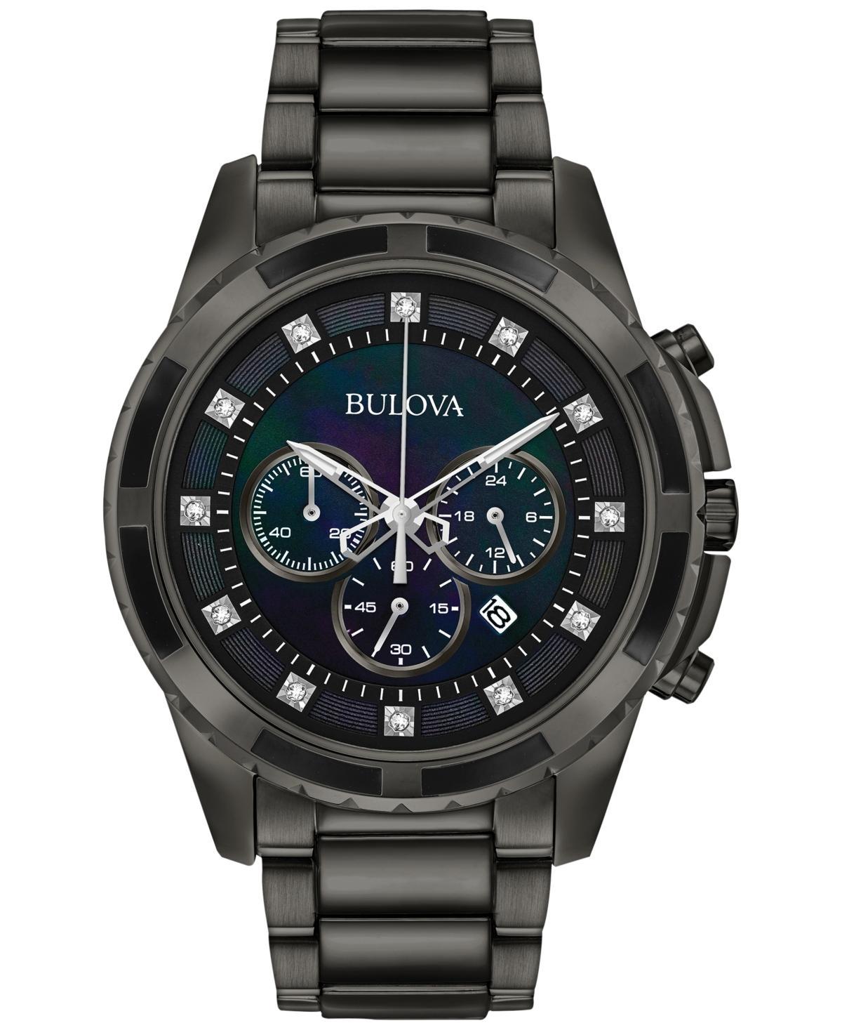 Bulova Mens Chronograph Diamond Accent Dark Gray Stainless Steel Bracelet Watch 44mm 98D133 Product Image