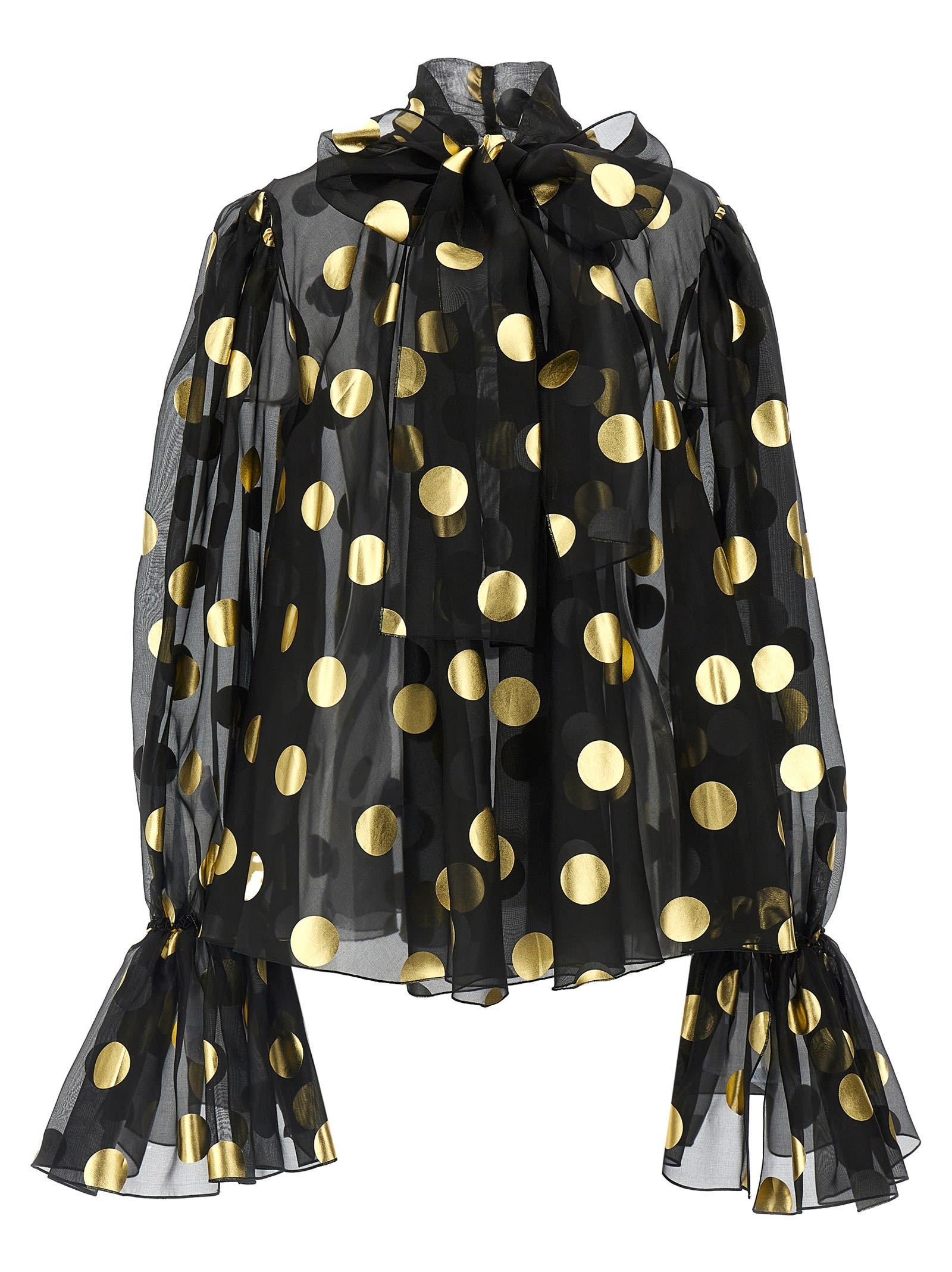 DOLCE & GABBANA Dolce&gabbana Silk Organza Lamé Polka Dot Blouse Women In Black Product Image