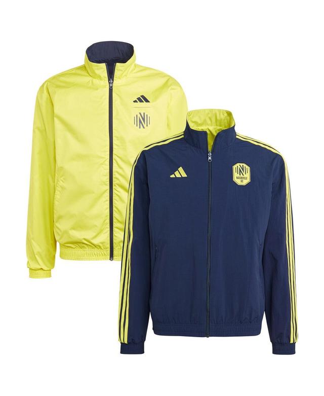 Mens adidas Navy/Yellow Nashville SC 2023 On-Field Anthem Full-Zip Reversible Team Jacket Mls Blue Product Image