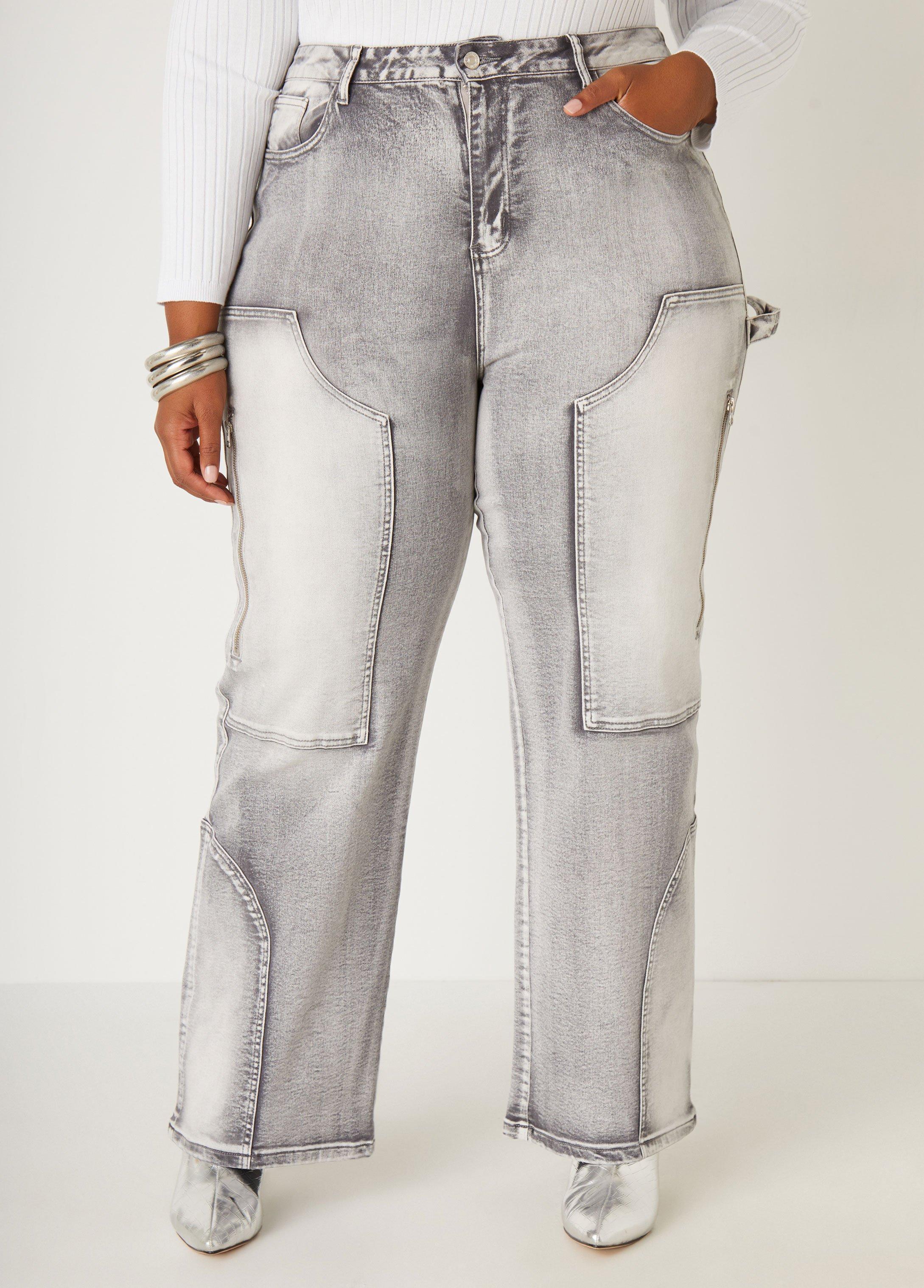 Plus Size Faded Patchwork Wide Leg Jeans Ashley Stewart Product Image