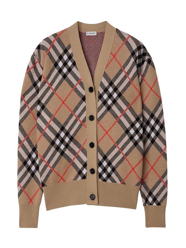 Womens Check Wool-Blend V-Neck Cardigan Product Image