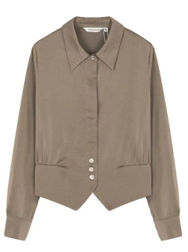 Long-Sleeve Plain Crop Shirt Product Image