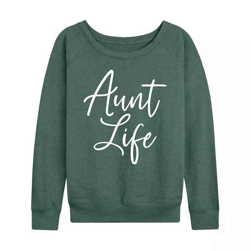 Womens Aunt Life Script Slouchy Graphic Sweatshirt, Girls Heather Grey Product Image