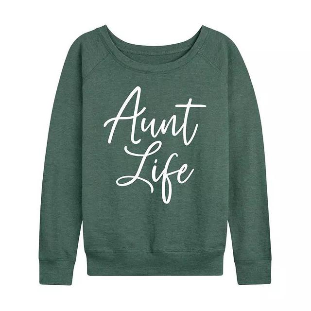 Womens Aunt Life Script Slouchy Graphic Sweatshirt, Girls Heather Grey Product Image