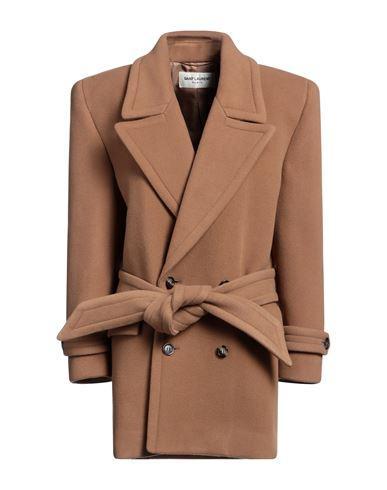 SAINT LAURENT Woman Coat Camel Size 10 Wool, Polyamide In Beige Product Image