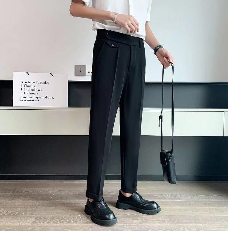 Mid Rise Plain Straight Leg Dress Pants Product Image