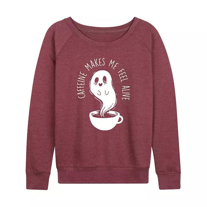 Womens Caffeine Makes Me Feel Alive Ghost Lightweight French Terry Sweatshirt Grey Dark Red Product Image